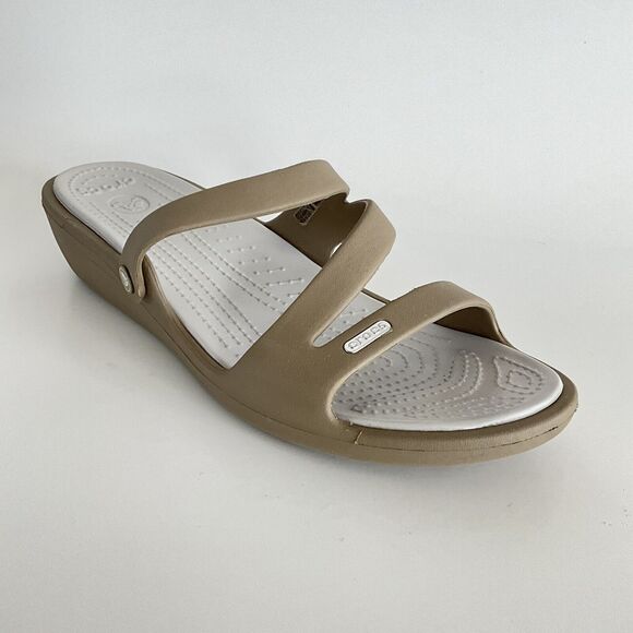 CROCS Sandals Women 11M Tan Open-toe Strappy Mules - Picture 11 of 12